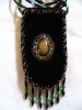 Black cell phone/reading glasses holder w/ oval stone